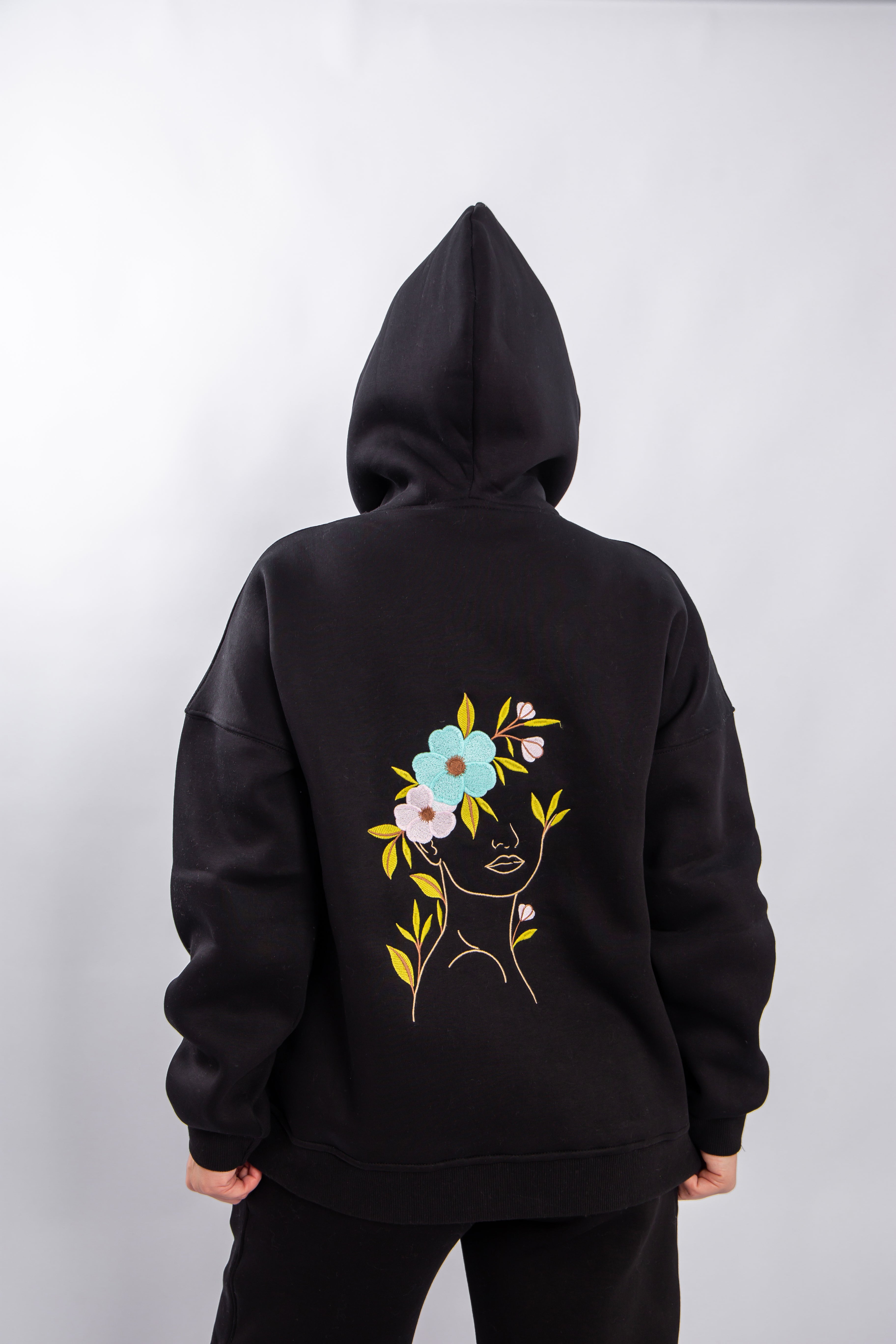 Casual Floral Embroidered Hoodie