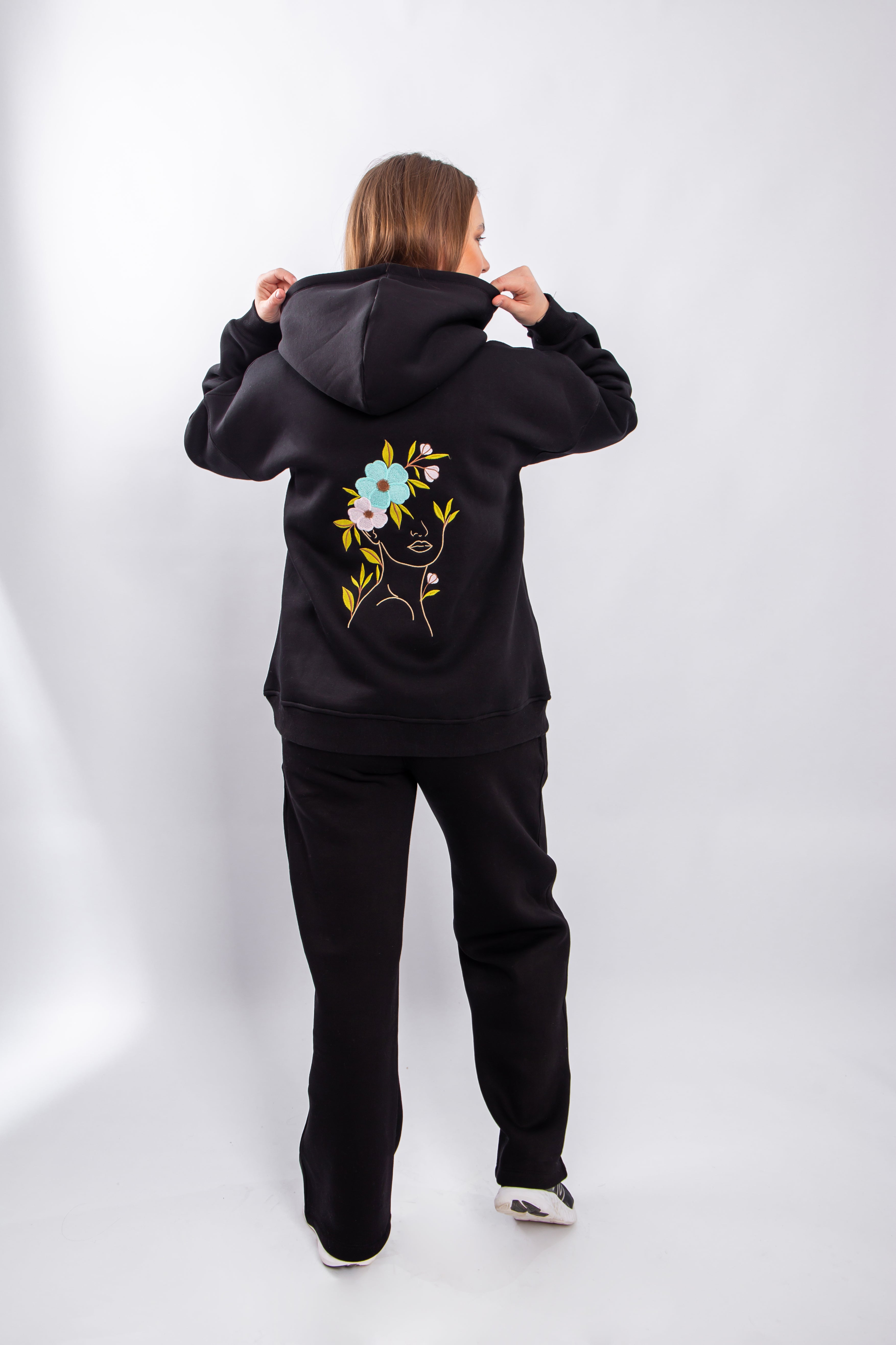 Casual Floral Embroidered Hoodie