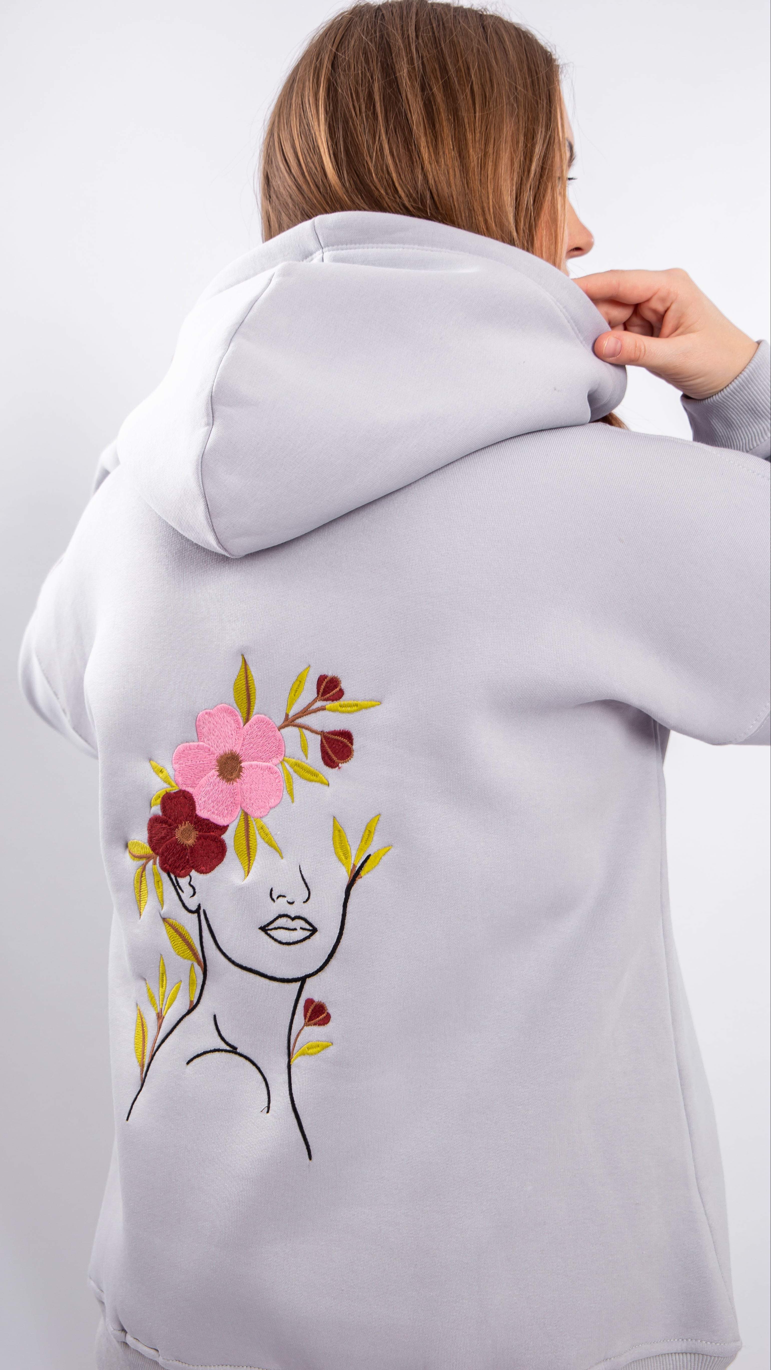 Casual Floral Embroidered Hoodie