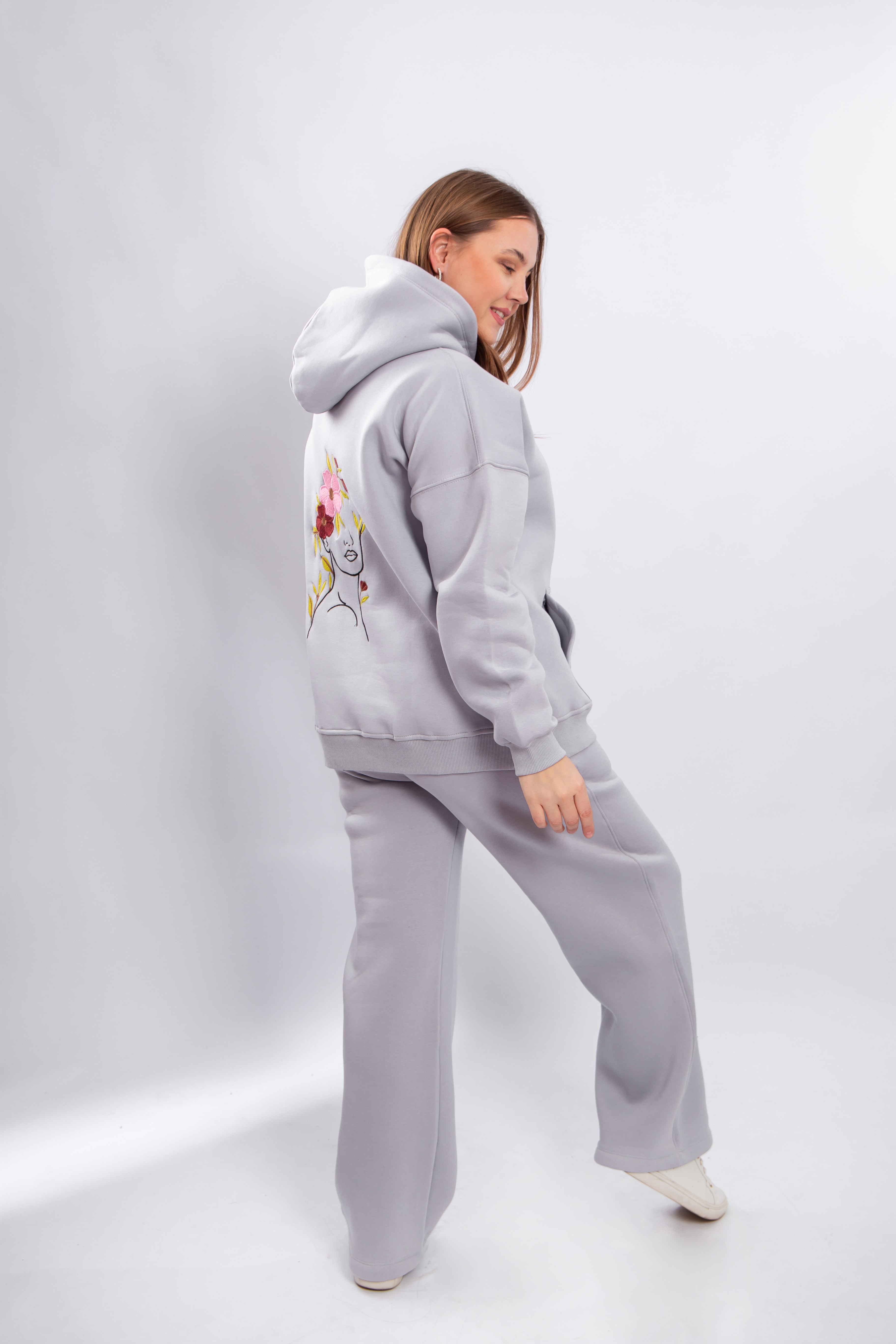 Casual Floral Embroidered Hoodie