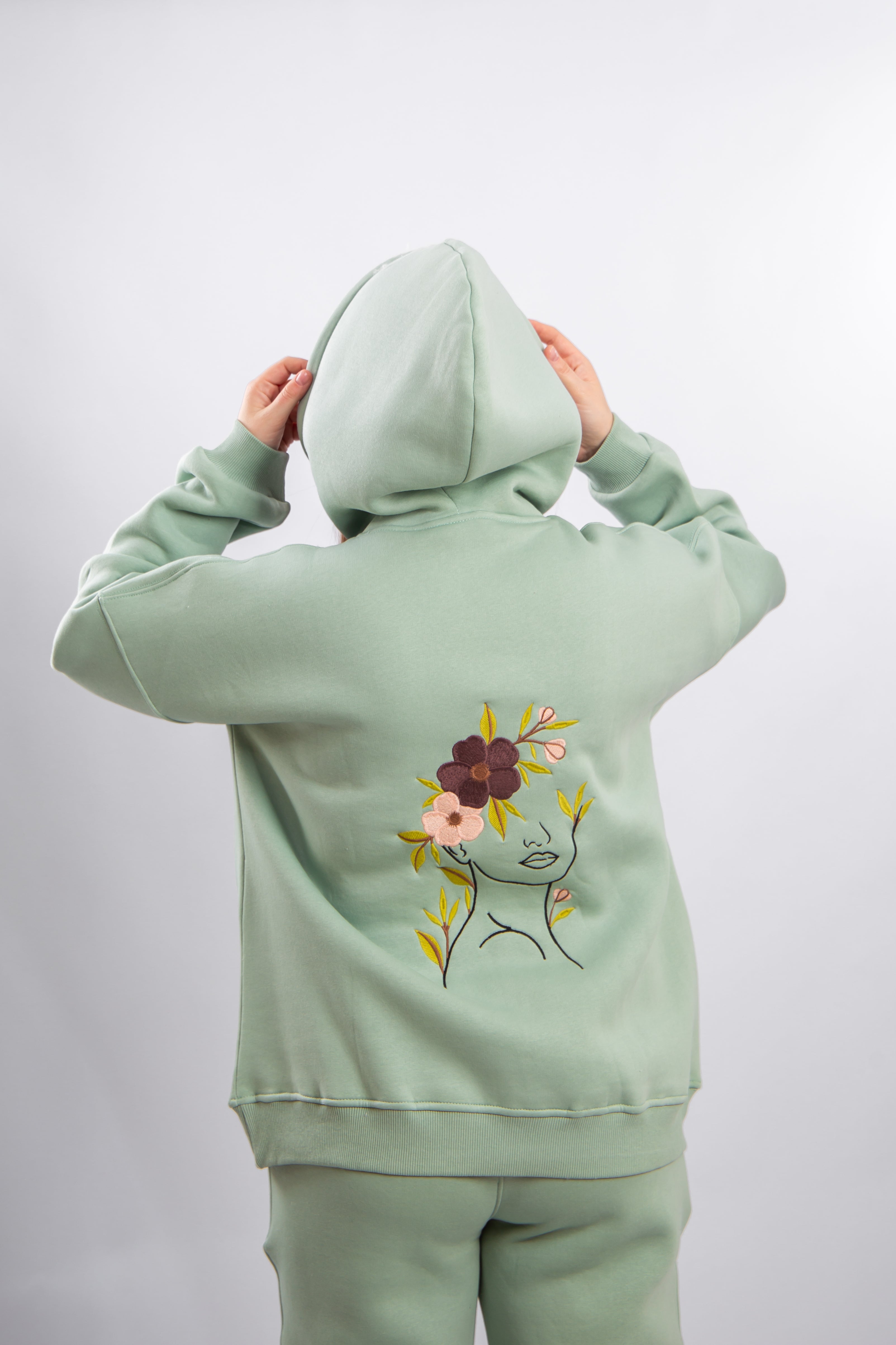 Casual Floral Embroidered Hoodie
