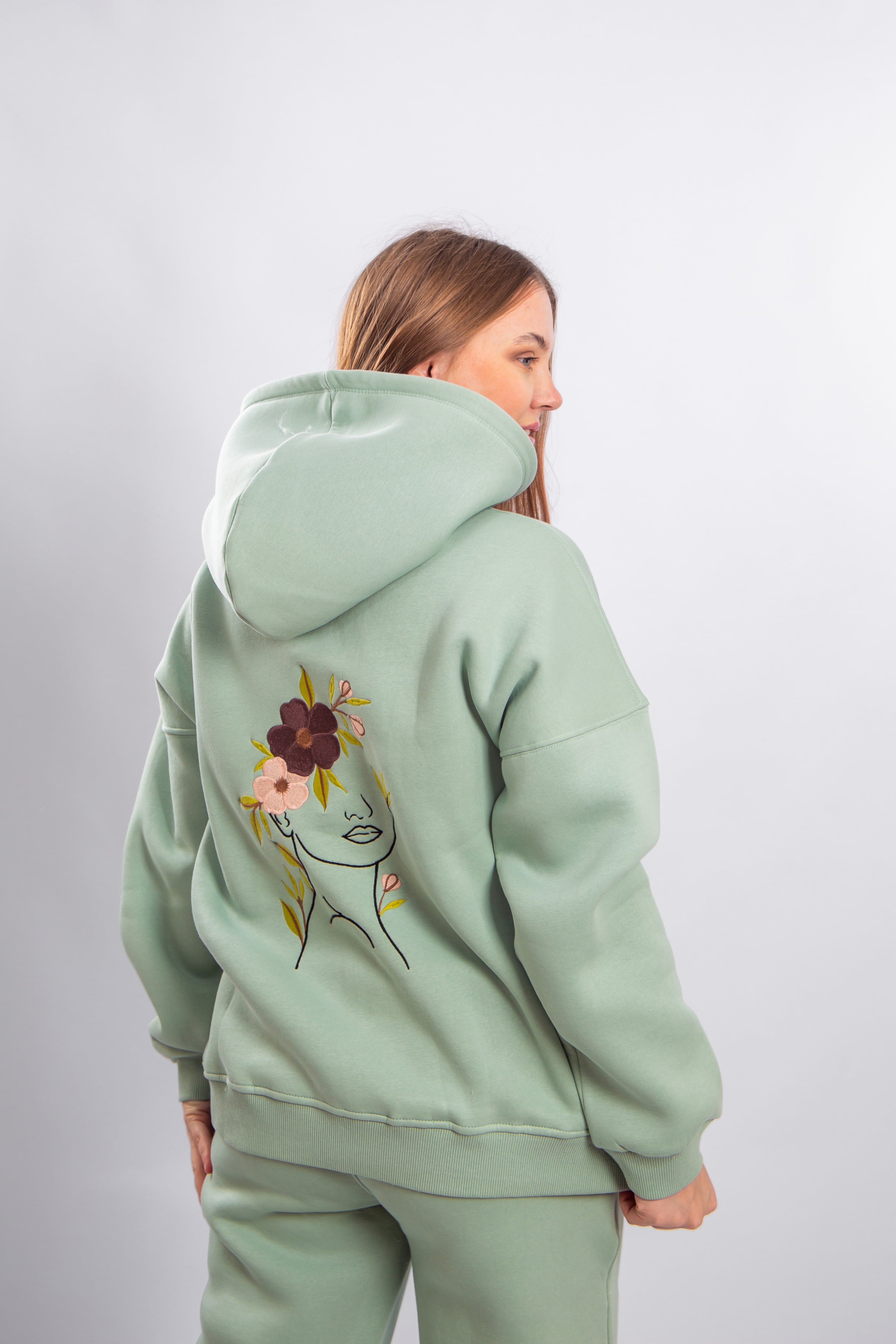 Casual Floral Embroidered Hoodie