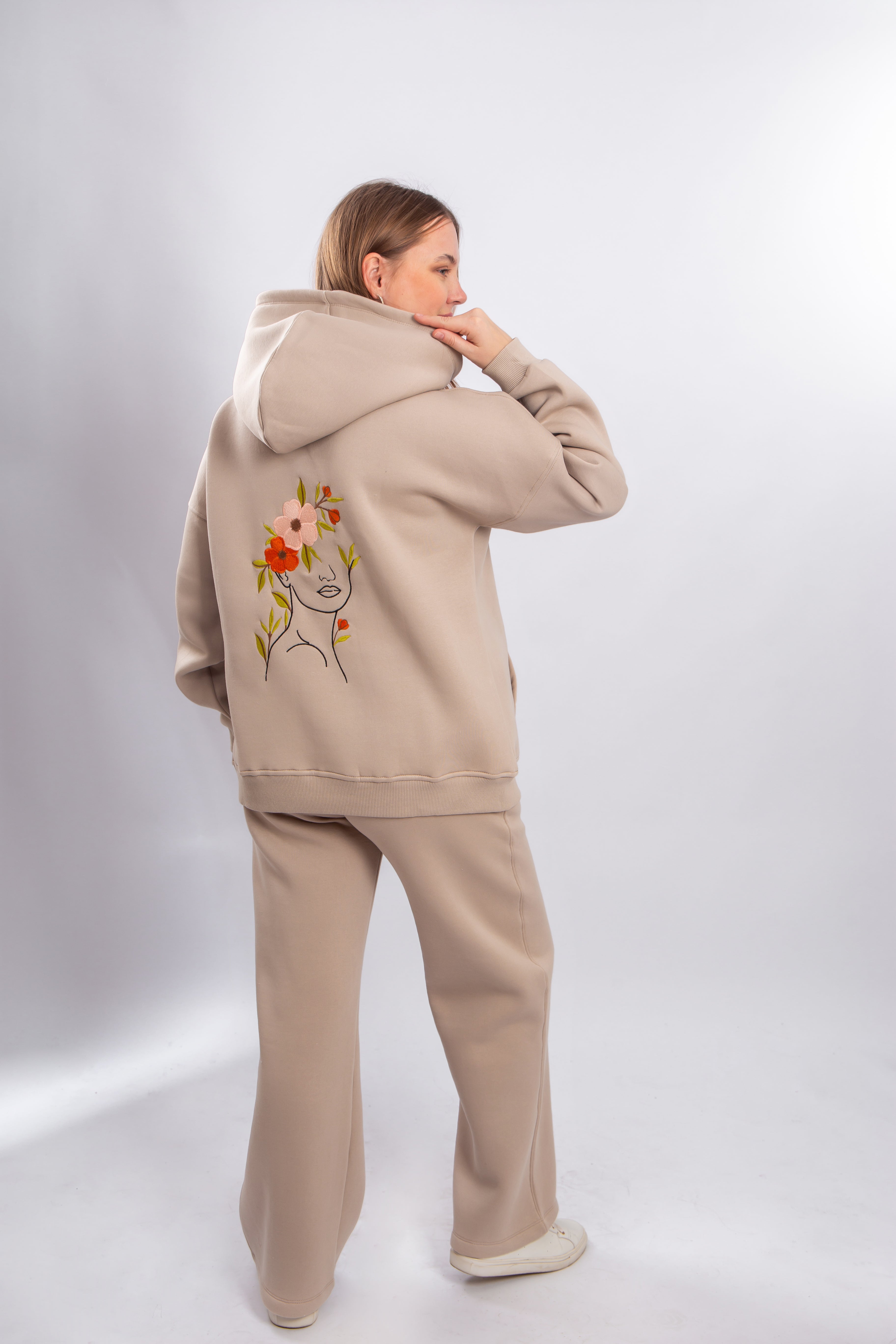 Casual Floral Embroidered Hoodie